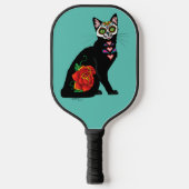 Sugar Skull Black Cat Pickleball Schläger (Vorderseite)