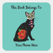 Sugar Skull Black Cat Quadratischer Aufkleber (Vorderseite)