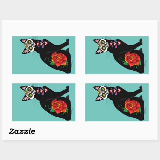 Sugar Skull Black Cat Rechteckiger Aufkleber (Blatt)