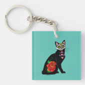 Sugar Skull Black Cat Schlüsselanhänger (Vorderseite)