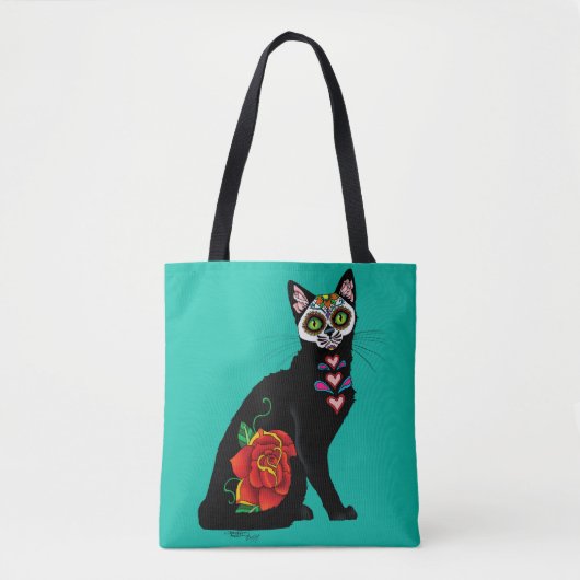 Sugar Skull Black Cat Tasche (Vorderseite)