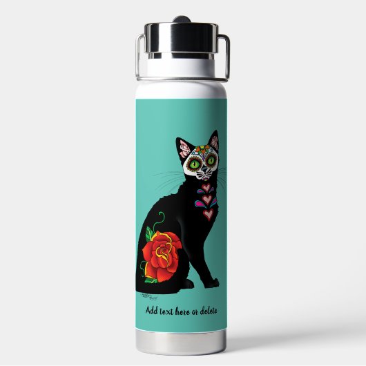 Sugar Skull Black Cat Trinkflasche (Hinten)