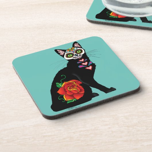 Sugar Skull Black Cat Untersetzer (Linke Seite)
