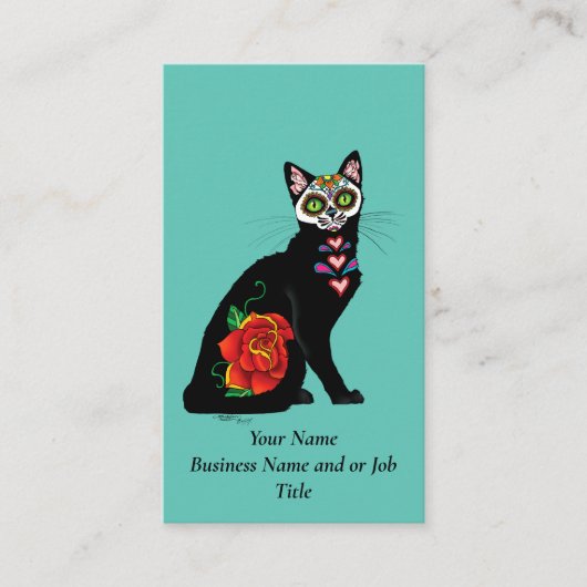 Sugar Skull Black Cat Visitenkarte (Vorderseite)