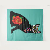 Sugar Skull Black Cat Wandteppich (Vorderseite (Horizontal))