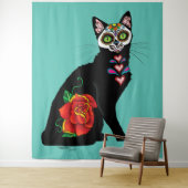 Sugar Skull Black Cat Wandteppich (Beispiel)