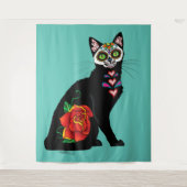 Sugar Skull Black Cat Wandteppich (Vorderseite)