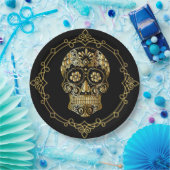 Sugar Skull Black und Gold Luncheon Pappteller (Party)