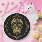 Sugar Skull Black und Gold Luncheon Pappteller (Party)
