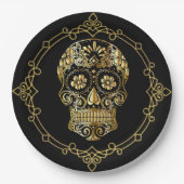 Sugar Skull Black und Gold Luncheon Pappteller (Vorderseite)