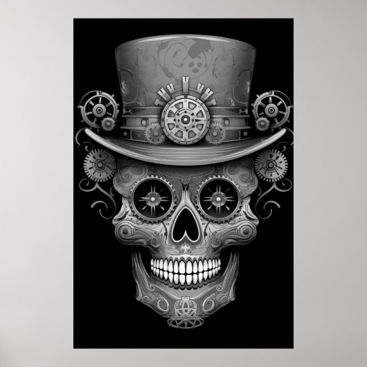 Sugar Skull Black + White Image on a Wall Poster (Vorne)