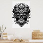 Sugar Skull Black + White Image on a Wall Poster (Küche)