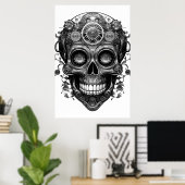 Sugar Skull Black + White Image on a Wall Poster (Heimbüro)