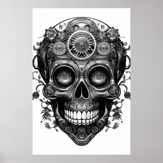 Sugar Skull Black + White Image on a Wall Poster (Vorne)