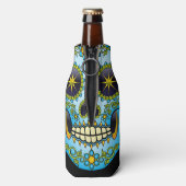 Sugar Skull Blue Floral Flaschenkühler (Flasche Rückseite)