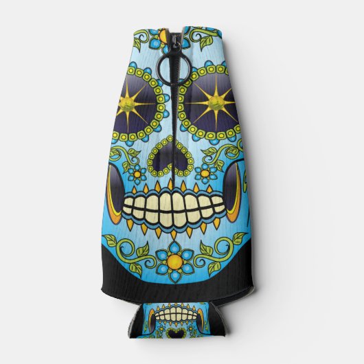 Sugar Skull Blue Floral Flaschenkühler (Rückseite)