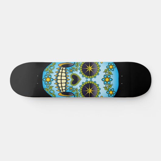 Sugar Skull Blue Floral Skateboard (Horizontal)