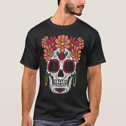 Sugar Skull Blume Leiter Calavera Floral Dia De Lo T-Shirt (Vorderseite)