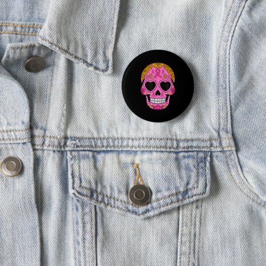 Sugar Skull Breast Cancer Awareness Nk Ribbon Cala Button (Beispiel)