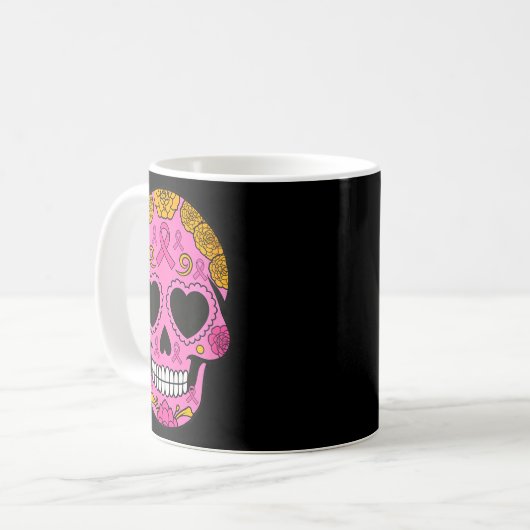 Sugar Skull Breast Cancer Awareness Nk Ribbon Cala Kaffeetasse (Vorderseite Links)