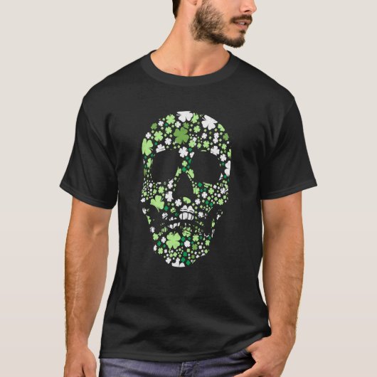 Sugar Skull C Skeleton Shamrock Irish St Saint Pat T-Shirt (Vorderseite)