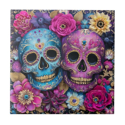 Sugar Skull Calavera Day Of The Dead Ceramic Tile Fliese (Vorderseite)