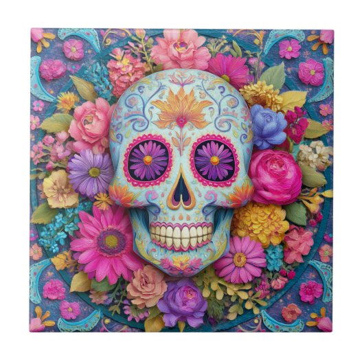Sugar Skull Calavera Day Of The Dead Ceramic Tile Fliese (Vorderseite)