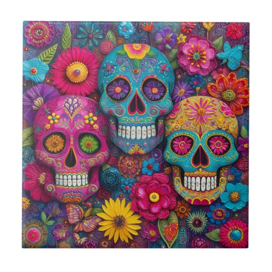 Sugar Skull Calavera Day Of The Dead Ceramic Tile Fliese (Vorderseite)