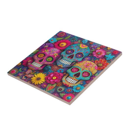 Sugar Skull Calavera Day Of The Dead Ceramic Tile Fliese (Seite)