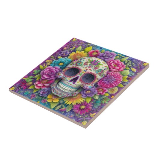 Sugar Skull Calavera Day Of The Dead Ceramic Tile Fliese (Seite)
