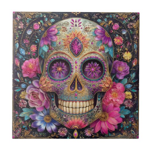 Sugar Skull Calavera Day Of The Dead Ceramic Tile Fliese (Vorderseite)