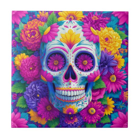 Sugar Skull Calavera Day Of The Dead Ceramic Tile Fliese (Vorderseite)