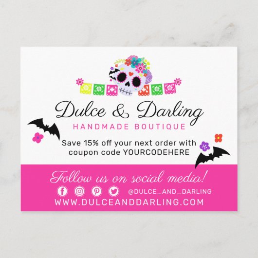 Sugar Skull Calavera Papel Picado Danke Ihnen Cust Postkarte (Rückseite)