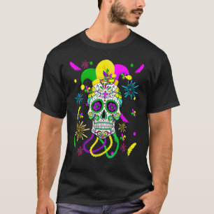 Sugar Skull Carnival Mask Jester Hat Mardi Gras Gi T-Shirt