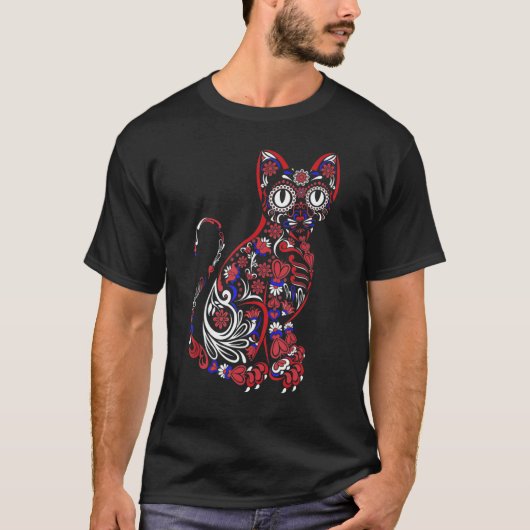 Sugar Skull Cat 4th Of July Kitten Kitty Patriotic T-Shirt (Vorderseite)