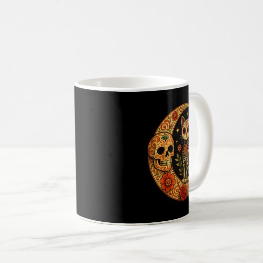 Sugar Skull Cat Moon Dia De Los Muertos Funny Hall Kaffeetasse (VorderseiteRechts)