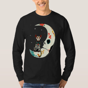 Sugar Skull Cat Moon Dia De Los Muertos Halloween T-Shirt