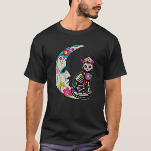 Sugar Skull Cat Moon Dia De Los Muertos Mexican Da T-Shirt