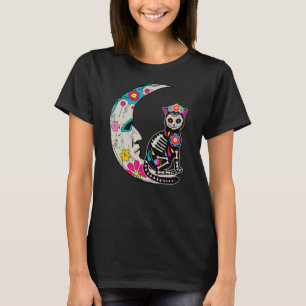 Sugar Skull Cat Moon Dia De Los Muertos Mexican Da T-Shirt