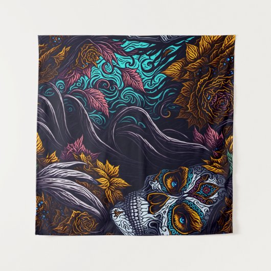 Sugar Skull Catrina Wandteppich (Vorderseite (Horizontal))