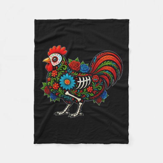 Sugar Skull Chicken Dia De Muertos Halloween Day O Fleecedecke (Vorderseite)