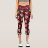 Sugar Skull Cinco de Mayo Red Floral Kaleidoskop Capri Leggings (Vorderseite)
