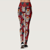 Sugar Skull Cinco de Mayo Red Floral Leggings (Rückseite)