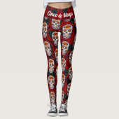 Sugar Skull Cinco de Mayo Red Floral Leggings (Vorderseite)