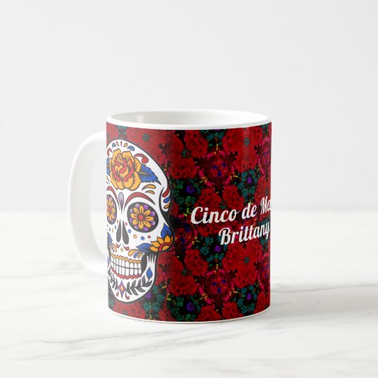 Sugar Skull Cinco de Mayo Rote Blume Name Kaffeetasse (Vorderseite Links)