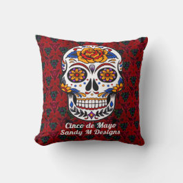 Sugar Skull Cinco de Mayo Rote Blume Name Kissen