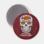 Sugar Skull Cinco de Mayo Rote Blume Name Magnet (Vorderseite/Rückseite)