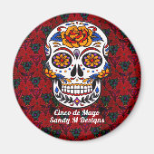Sugar Skull Cinco de Mayo Rote Blume Name Magnet (Vorne)