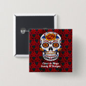 Sugar Skull Cinco de Mayo Rote Flora Button (Vorne & Hinten)