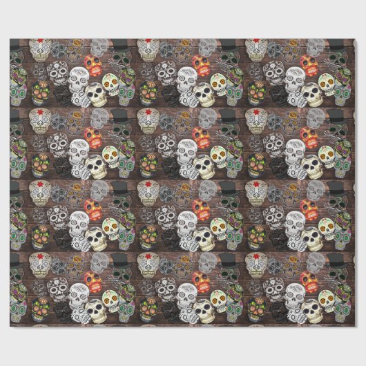Sugar Skull Collage Halloween Geschenkpapier (Flach)